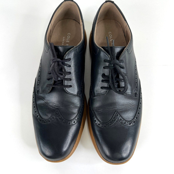 Cole Haan Original Grand Black Wingtip Oxfords Leather‎ Men Dress 10.5 HF C26249 - Picture 1 of 14